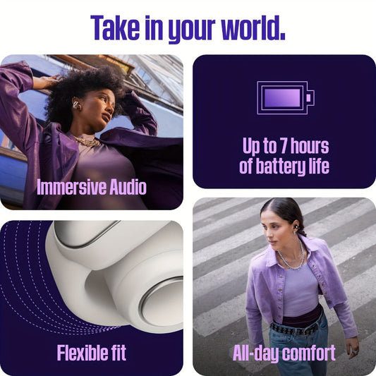 Open Audio Clip-On Earbuds 48-Hour Battery Situational Awareness True Wireless Bluetooth Immersive Sound Limited Edition Chilled Lilac Color