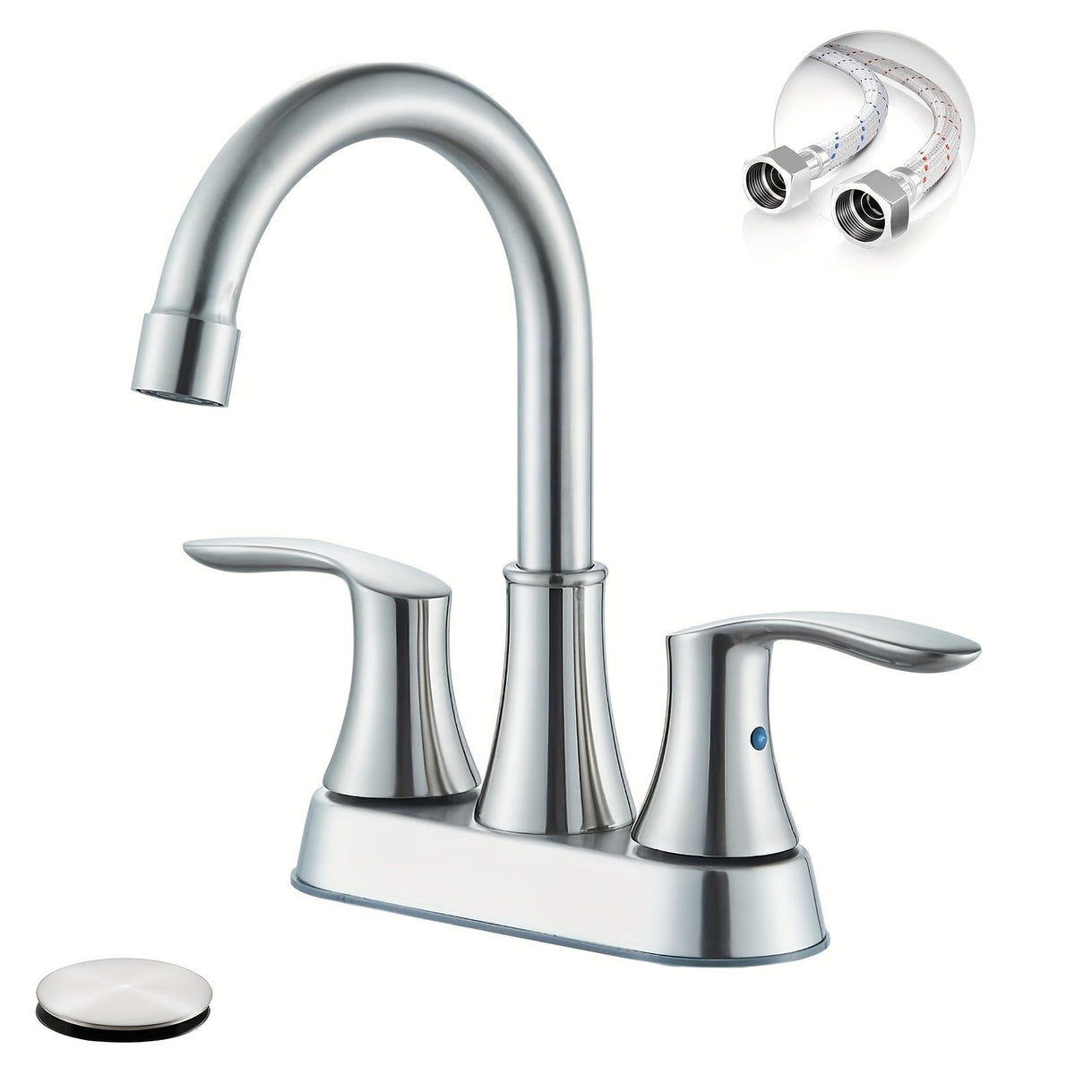 Centerset Bathroom Faucet 2 Handle 4 Inch - Dual Handle Vanity Sink Faucet with Pop-Up Drain & Supply Lines