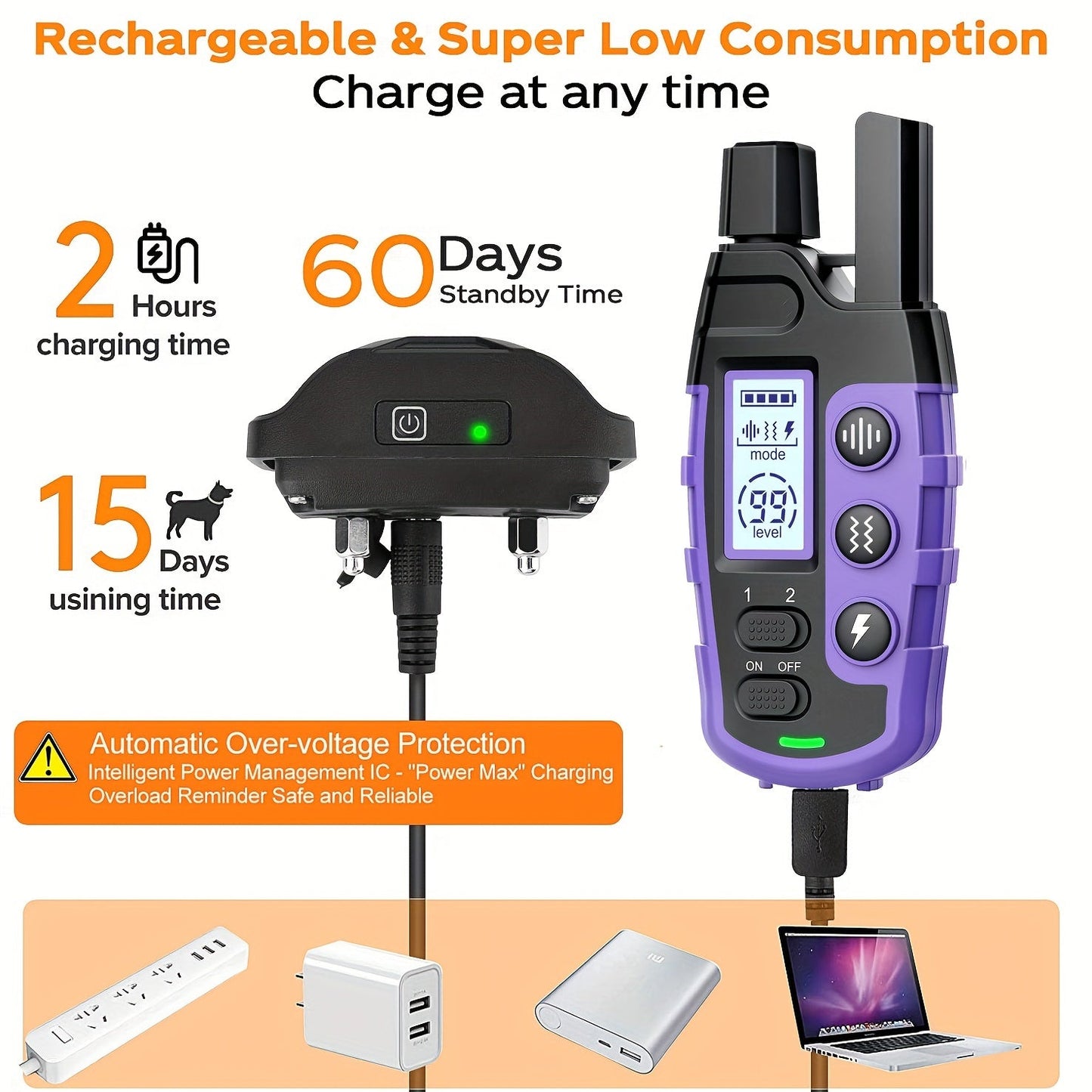 Dog Training Collar with Remote 3300ft Range – Rechargeable E-Collar with Vibration, Static & Beep Modes | Adjustable Nylon Strap for Small to Large Dogs 5–150 lbs | 1 Dog or 2 Dog Options | Purple