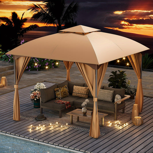 Gazebo Canopy Tent 10x10ft Arch Double Roof Mosquito Net Curtains