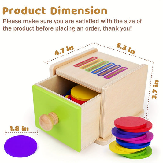 Wooden Color Sorting Toy with Drawers for Toddlers Ages 12M-3 Years – Montessori Object Permanence Box Fine Motor Skills, Cognitive Development Baby Toy for Boys Girls, First Birthday Christmas Gift