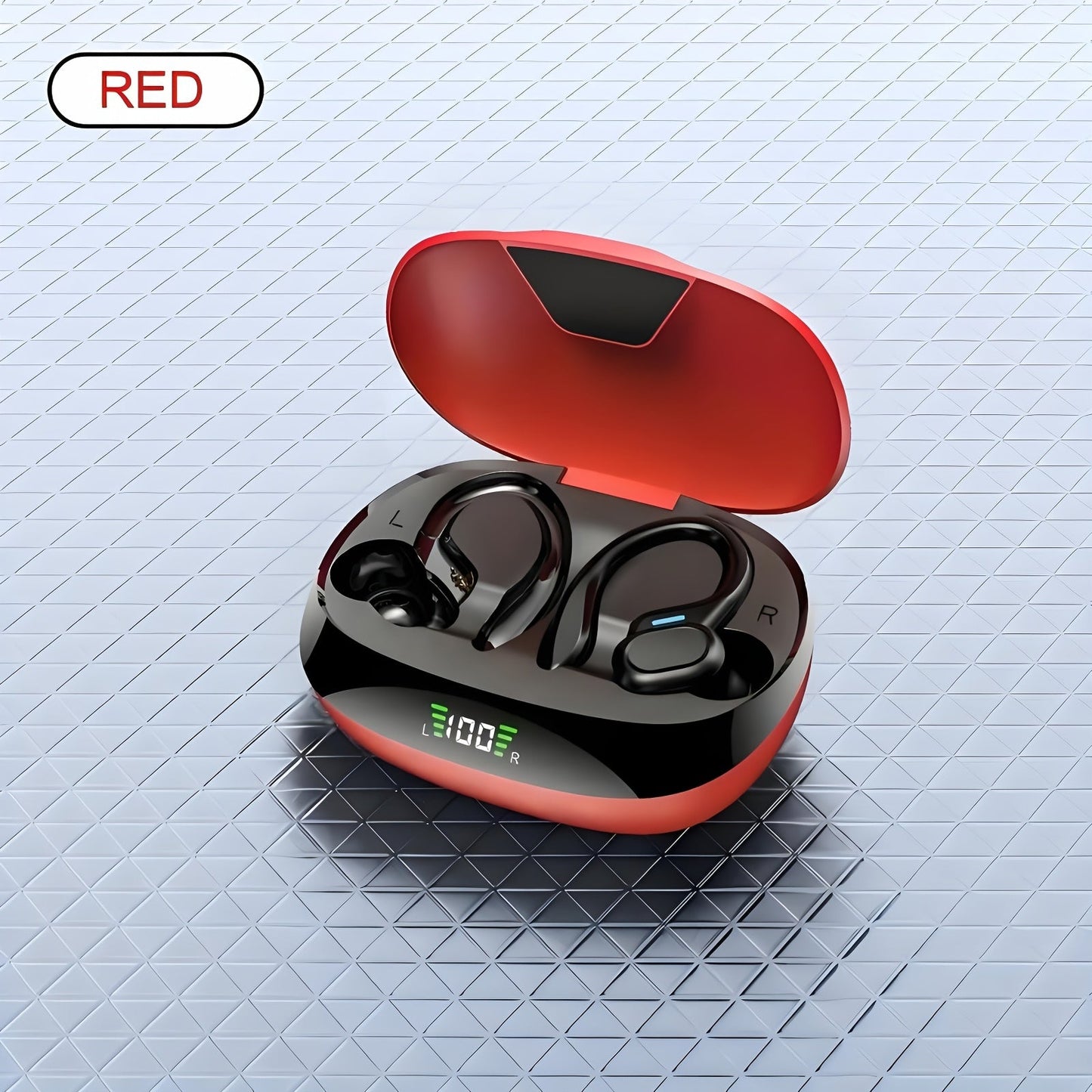 Wireless Earbuds Bluetooth 5.4 Open-Ear Sport Hooks with 24-Hour Playtime and LED Case for Running