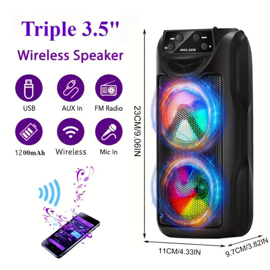 Dual Speaker Bluetooth Speaker with LED Ambient Lighting MOS-2058, Portable Wireless Stereo Sound System for Bedroom Living Room Party Outdoor Camping, Rechargeable Home Audio Speaker with Colorful Mood Lights