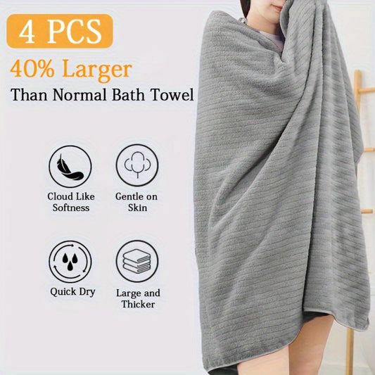 Bath Towels Set 4-Pack Oversized 35 x 70 Inch Microfiber Sheets in 13 Solid Color Options for Home and Guest Use
