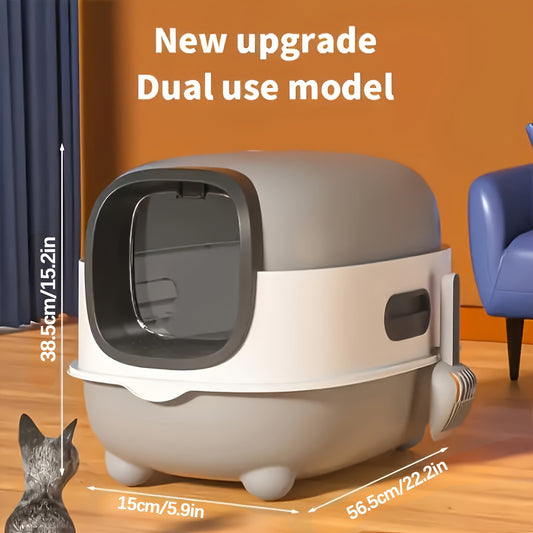 Hooded Cat Litter Box 5 Colors – Fully Enclosed Spill-Proof Design with Scoop Included | Easy to Assemble, Clean & Store | Odor-Reducing Covered Litter Box for Small to Medium Cats | Pink, Gray, Purple, Blue & Green