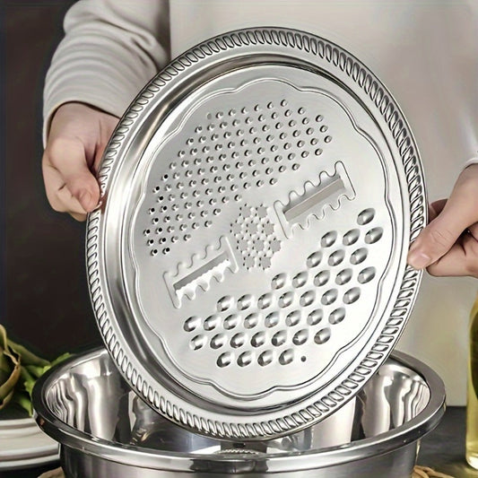 Stainless Steel Kitchen Bowl Set, Three-Piece Grater, Colander and Mixing Bowl Prep System