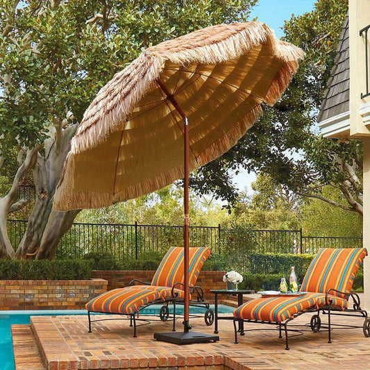 Thatch Tiki Umbrella 7.5 Ft Outdoor Patio Umbrella UV Protection Steel Pole Push Button Tilt Reclining Canopy for Patio Pool Garden Beach Backyard