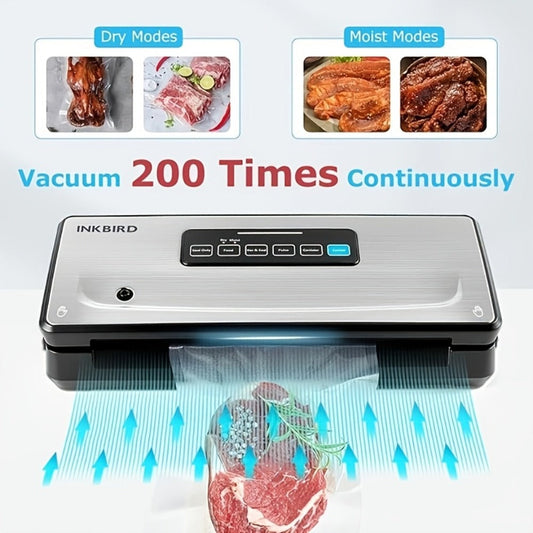 Vacuum Sealer Machine 85KPA – INKBIRD 10-in-1 Food Sealer with Bag Storage, Built-In Cutter, Moist/Dry/Pulse/Liquid/Canister Modes, 200 Continuous Seals, Compact Design for Food Preservation & Sous Vide