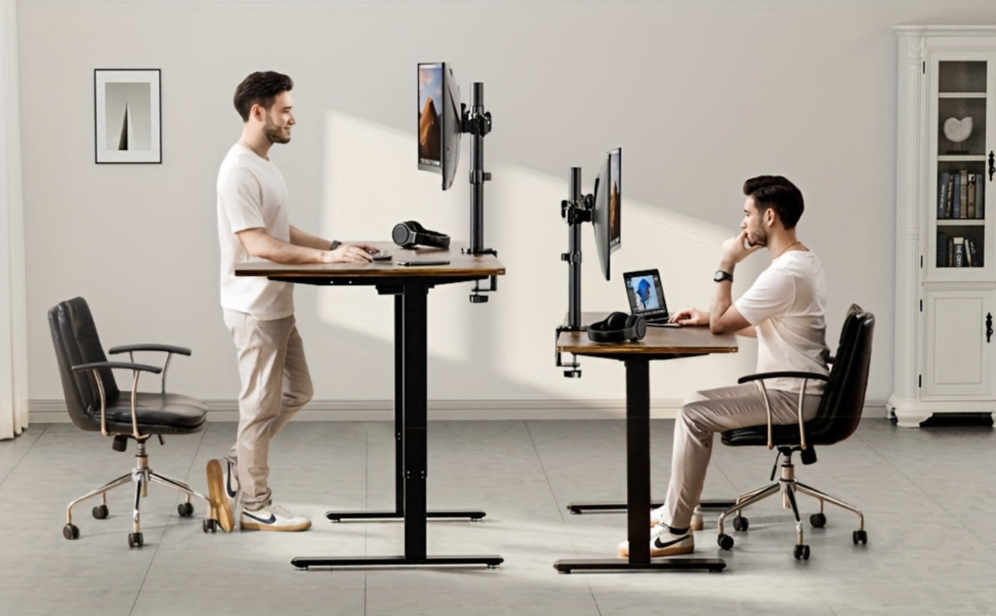 Single & Dual Monitor Mount for 13-32 Inch Screens, VESA Desk Mount Arm, 19.8 lbs Capacity, 16.3" Height Extension, ±45° Tilt ±90° Swivel, Heavy-Duty Steel C-Clamp & Grommet Base, Space-Saving Home Office Stand