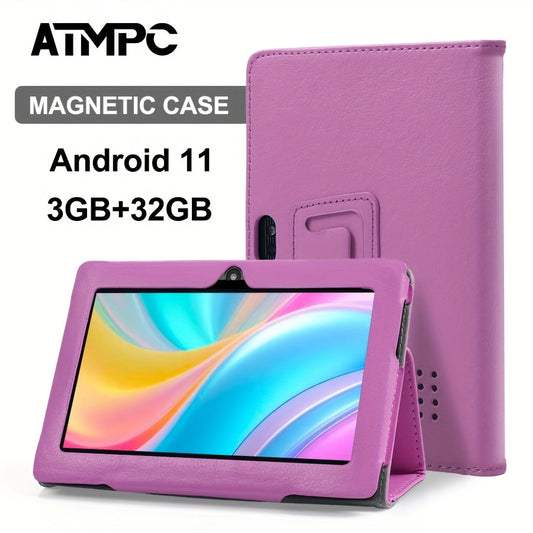 ATMPC 7 Inch Android 11 Gaming Tablet with Magnetic Case | 3GB RAM 32GB ROM 128GB Expandable, Quad-Core, HD IPS Display, 2.4GHz Wi-Fi, Bluetooth, Mini Tablet PC for Kids School Office Gaming