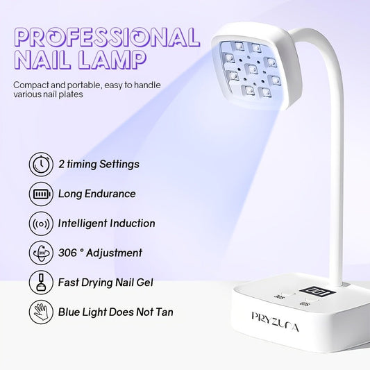 UV LED Nail Lamp Smart Sensor Auto-Start Rechargeable Cordless with 360° Flexible Gooseneck LCD Display 30s 60s Timer – Portable Type-C Gel Nail Light for All Gel Types Home Salon DIY Manicure White