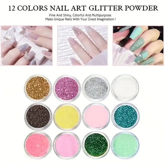 Acrylic Nail Kit 23-in-1 Complete Set with 12 Glitter Colors White & Pink Powder - DIY Nail Extension System No Glue No Liquid Needed for Beginners & Pros, Home Salon Manicure Kit for Women