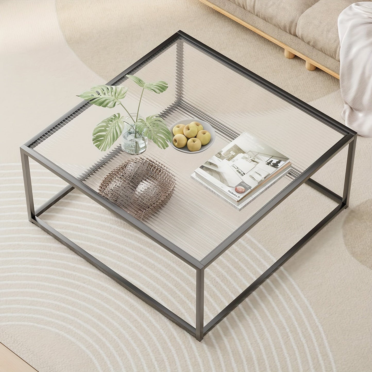 Coffee Tables shown in the Black (Striped Glass) option