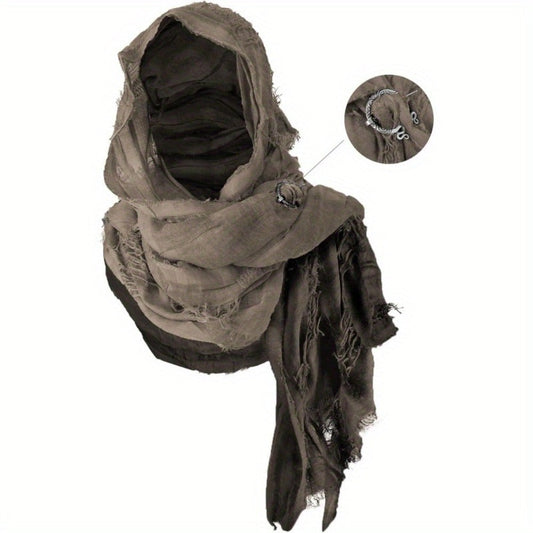 Costume Accessories - Medieval Hooded Cape Scarf with Viking Brooch Unisex Renaissance Cloak Y2K - product detail view 2