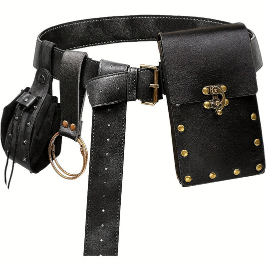 Costume Accessories - Renaissance Belt Set 3Pcs - Medieval Belt Pouch Coin Purse & Skirt - product detail view 2