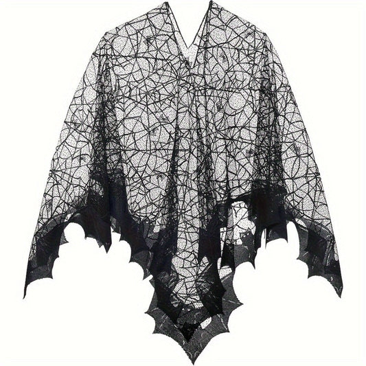 Costume Accessory - Halloween Cloak Women Black Spider Web Bat Shawl Cape Magic Witch Wrap - product detail view 2