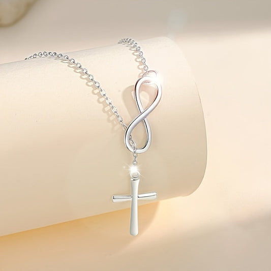 Cross Necklace - Pendant for Women 2PCS Set Silver Plated Hypoallergenic Lightweight Faith - product detail view 2