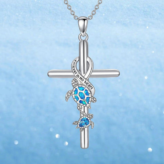 Cross Necklace - Pendant Set 3pcs Animal Charm Hummingbird Butterfly Turtle , Elegant - product detail view 2
