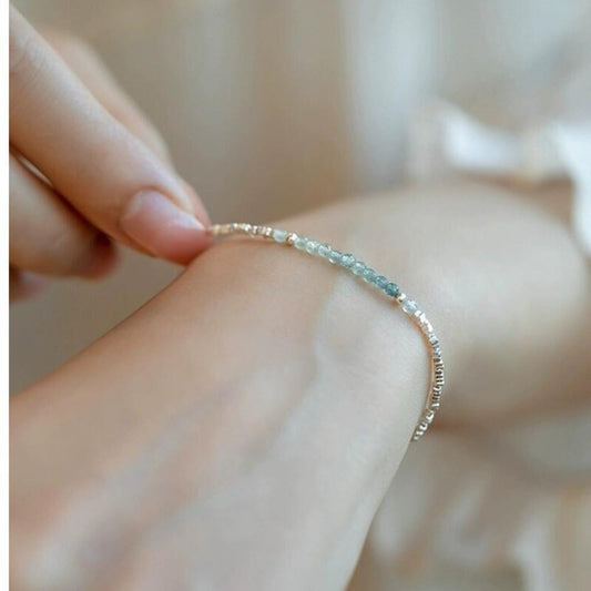 Cuff Bracelet - Silver 925 Aquamarine Delicate Light Luxury Broken Style Thin for Women - product detail view 2