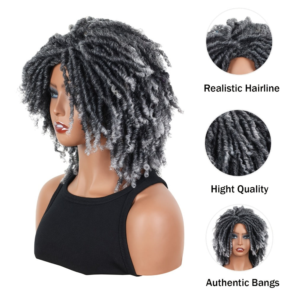 Curly Wig - Dreadlock Short 12 Inch Gray - Afro Braided Synthetic for Women, Cosplay & - product detail view 7