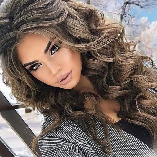 Curly Wig - Long Wavy for Women - Fluffy Big Waves No Bangs Synthetic Hair, Natural - product detail view 2