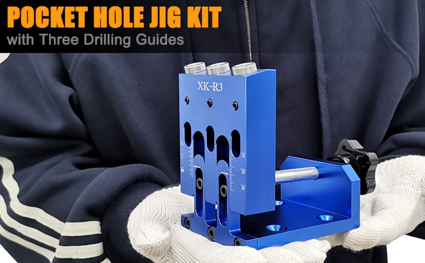 Adjustable Pocket Hole Jig Kit with Three 15-Degree Drill Guides, Bits, Screws, Plugs and Hex Drivers