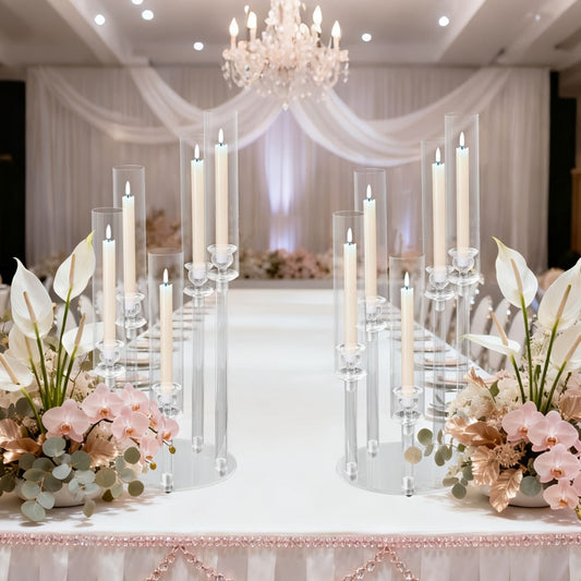 Acrylic Candelabra Candle Holder – Clear Crystal 5-Arm & 6-Arm Taper Candlestick Holders for Wedding Centerpiece, Dining Table, Party & Anniversary Decor