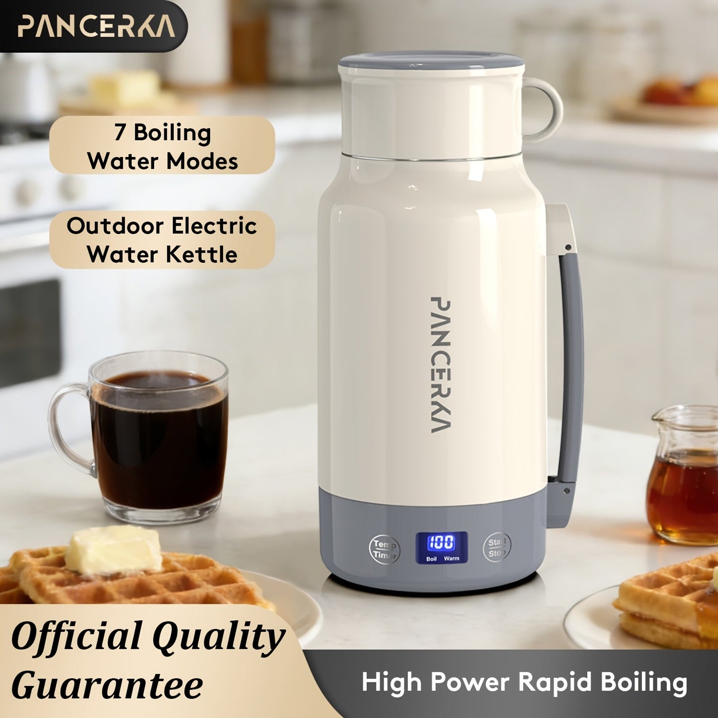 Electric Kettle by PANCERKA, 1L 400W Stainless Steel Interior with Seven Temperature Modes in Green or White
