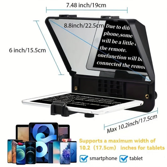 A10 Portable Teleprompter for Smartphone & DSLR Camera | Phone Holder & Remote Control for Video Recording, Live Streaming, Interview, Stage Presentation & Speech