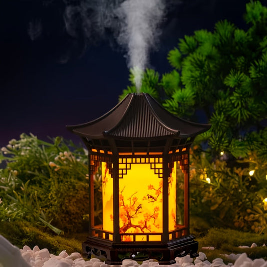 Mini Humidifier with Night Light USB Powered Cool Mist Quiet Operation Chinese Pagoda Tortoise Design Portable Desktop Humidifier for Home Office Car Bedside Small Room Dry Skin Gift