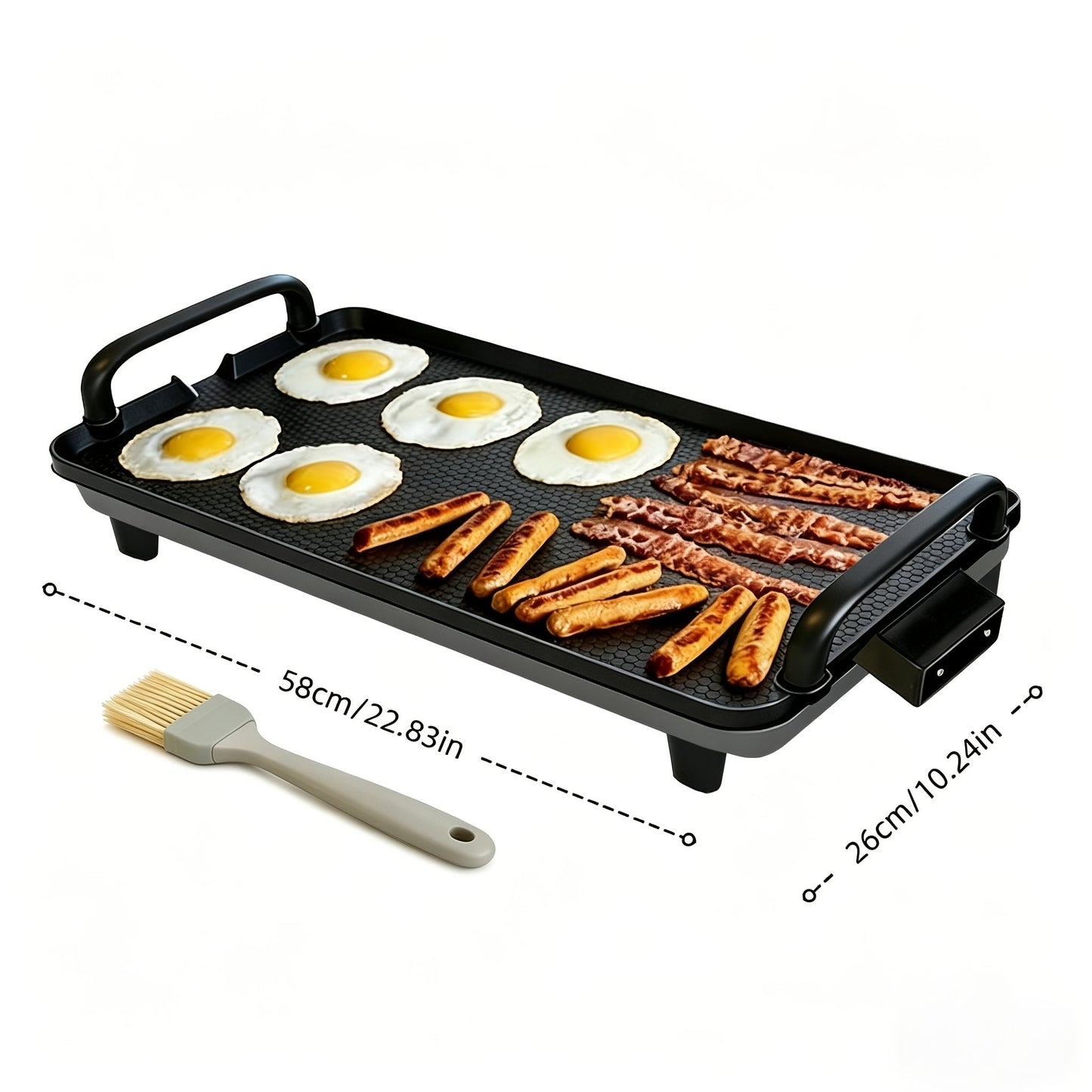 Rectangular Electric Griddle in 15.35 x 8.66 or 22.83 x 10.24 Inches with End Handles and Drip Area