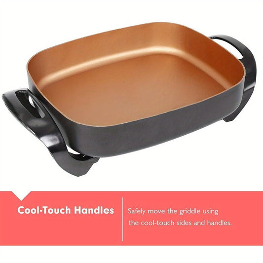 Jumbo Electric Skillet 8-Quart 16x12x3.15 Inch Deep Dish Copper Nonstick with Tempered Glass Vented Lid & Upgraded Thermostat – Large Family Electric Frying Pan for Roasting Frying