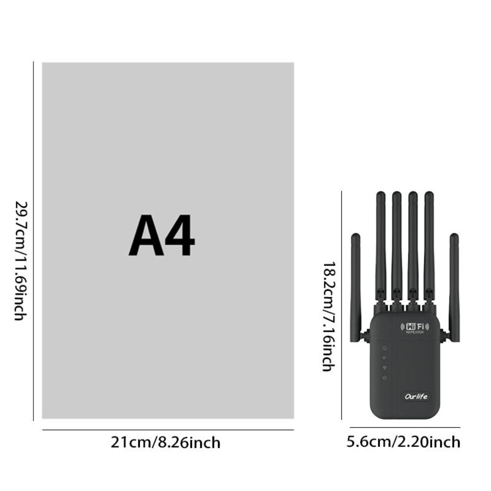 AC1200 WiFi Signal Booster 1200Mbps Dual Band 2-Pack – WiFi Extender Repeater 2.4GHz & 5GHz, Up to 10000 Sq Ft Whole Home Coverage, Wall Penetrating, Connects Multiple Devices (Black)