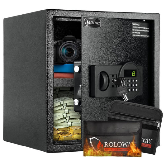Fireproof Safe Box with Keyboard Lock – ROLOWAY Home & Office Security Safe with Fireproof Bag, Multiple Sizes, Black & Pink Options