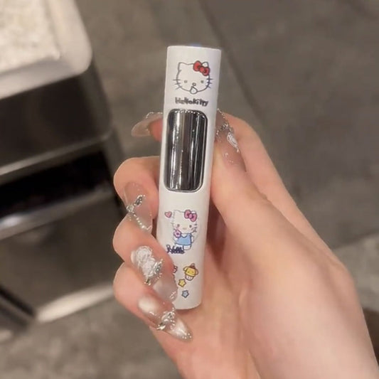 Kawaii Windproof Lighter Sanrio Kuromi Hello Kitty Pink Flame Cylindrical Lighter Luminous White Press Ignition Creative Gift Cute Cartoon