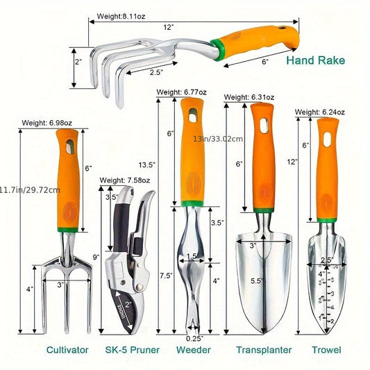 Garden Tool Set 12 Piece Aluminum Hand Tools Kit with Canvas Apron Storage Pocket Ergonomic Handle Heavy Duty Gardening Tools for Women Men Outdoor