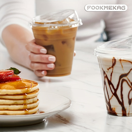 Disposable Clear PET Cups with Lids 50 Sets – Transparent Plastic Cups for Coffee Smoothies Cold Drinks Parties Picnics Travel, 16oz & 20oz