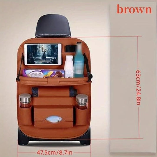 Car Rear Seat Organizer with Foldable Table, Footrest, Cup Holder, Tissue Box & Laptop Base – 2-Piece Premium Back Seat Storage Box Travel Companion
