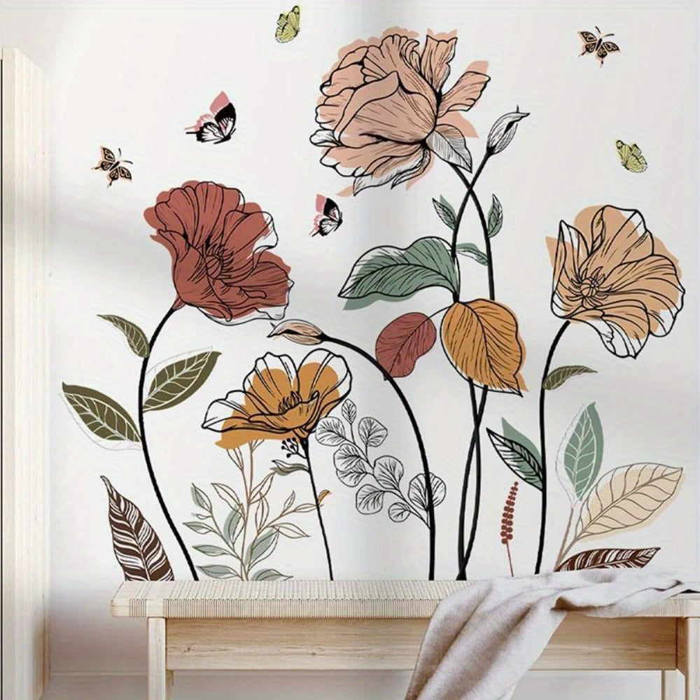 12-Piece Bohemian Wildflower Wall Sticker Set with Separate Floral Decals and 28.74 x 27.56 in Layout