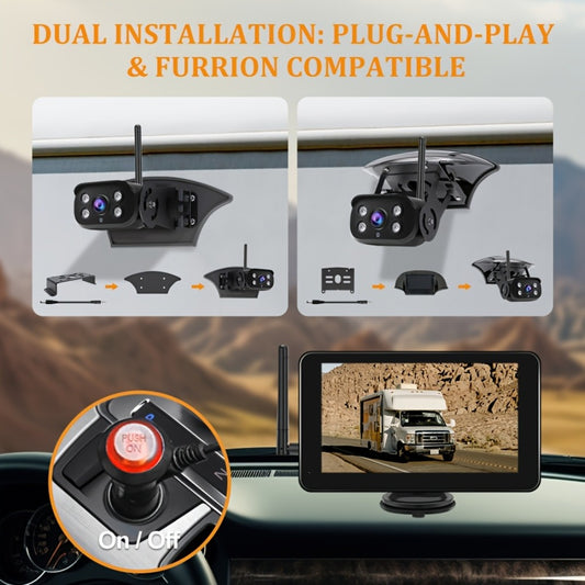RV Backup Camera Wireless System – 7" HD 1080P Touchscreen Monitor, Night Vision, BSD Blind Spot Detection, 4-Channel, Furrion Compatible, Plug & Play for Trailer Truck Camper Motorhome