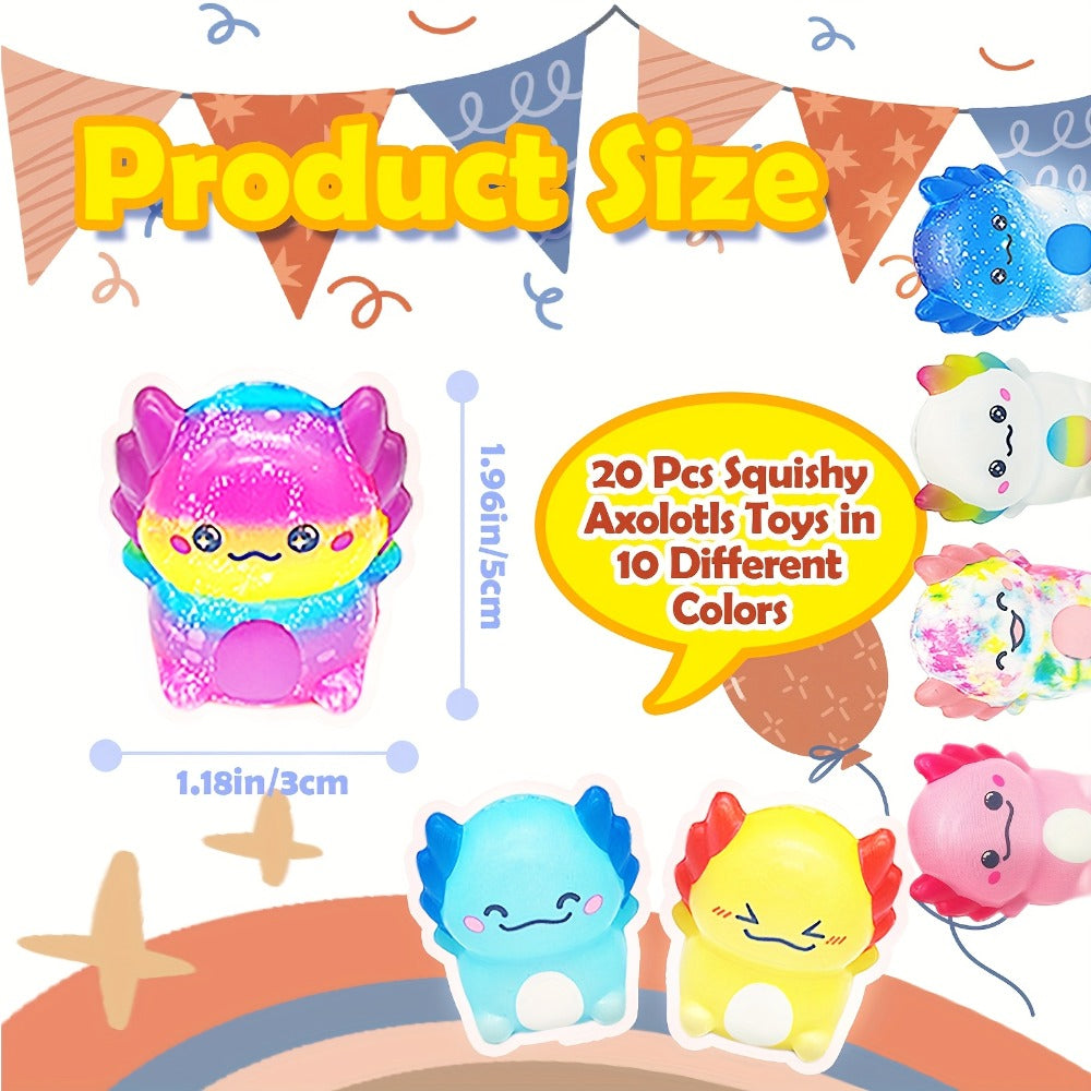 20-Piece Individually Wrapped Slow-Rise Foam Squishy Set with Colorful Axolotl Ice-Cream Shapes