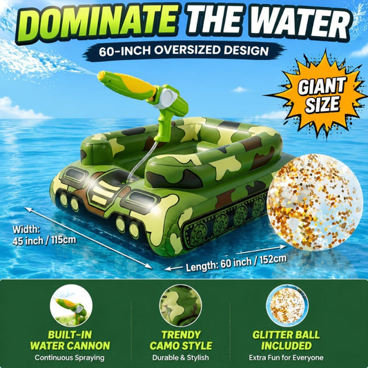60 Inch Ride-On Inflatable Pool Float with Built-In Sprayer & 16-Inch Beach Ball for Adults – XL Heavy Duty Blow Up Raft for Swimming Pool Lake Beach, Summer Outdoor Water Toy Party Gift (Yellow & Green)