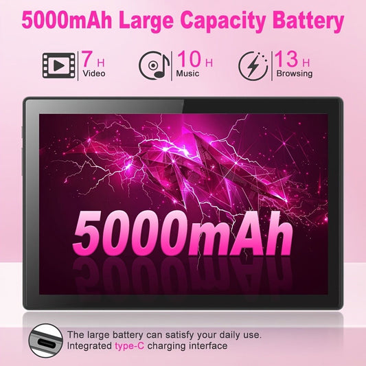 Pink 2-in-1 Android Tablet 10.1 Inch 6GB RAM 128GB ROM 5G WiFi with Keyboard Mouse Case Stylus Pen Dual Camera Type-C Touch Screen Portable Tablet PC Bundle for Work Study Women Teens