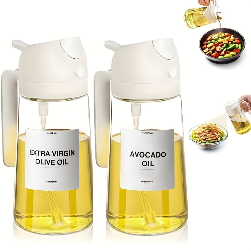 Glass Olive Oil Dispenser Bottle Set of 2 - 16oz 480ml Dual Drizzle & Spray Function, Light-Blocking Design for Fresh Oil