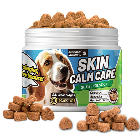 Dog Skin & Immune Probiotic Chews with Bovine Colostrum - 6 Billion CFUs, Dried Fermentate & Astragalus for Skin Calm & Immune Support, Chicken Flavor Soft Chews for All Dogs, 90 Count