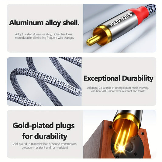 Gold-Plated 2RCA to 2RCA Stereo Audio Cable High-Fidelity Sound for Home Theater HDTV Gaming Consoles Hi-Fi Systems Amplifiers DVD Players Stylish Gold Connectors Lossless Audio Transmission