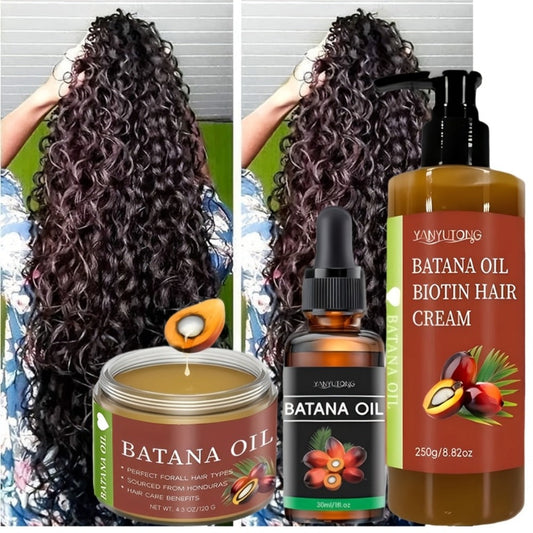 Honduras Batana Oil 3-Piece Complete Hair System — Cold Pressed Hair Cream, Hair Oil & Essential Oil with Biotin | Thickens, Strengthens & Nourishes Scalp | Prevents Breakage | All Hair Types