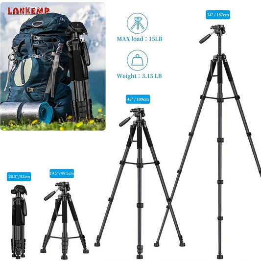 ALEiMON 74-Inch Tripod with Dual Quick Release Plate – Heavy-Duty Aluminum Alloy Camera Stand with Phone Clip & Carry Bag for DSLR, Mirrorless, Projector, Spotting Scope & Webcam