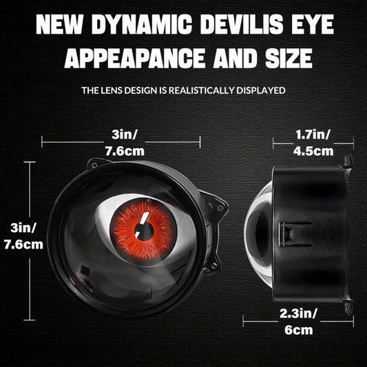 LED Demon Eye Lights 6-Mode Adjustable Dynamic Devil Eyes with Lens 12V Off-Road Atmosphere Lighting Kit Car Mod Automotive Decoration Headlight Projector Accent Light