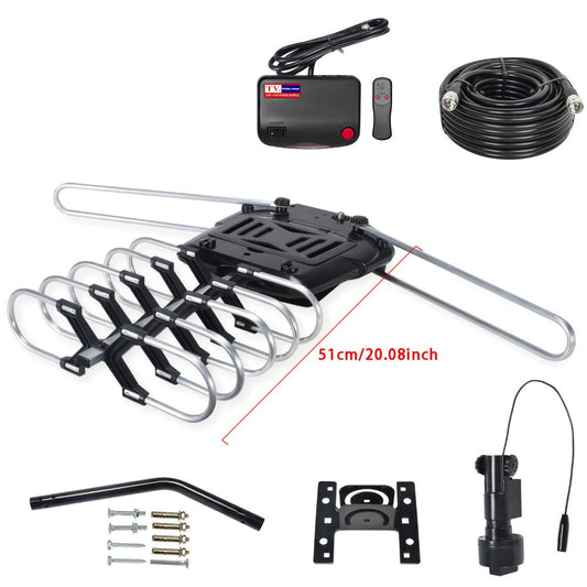 TV Antenna with Motorized Outdoor Yagi Array, Two-TV Control Box, Remote, RG6 Cable and Mounting Pole